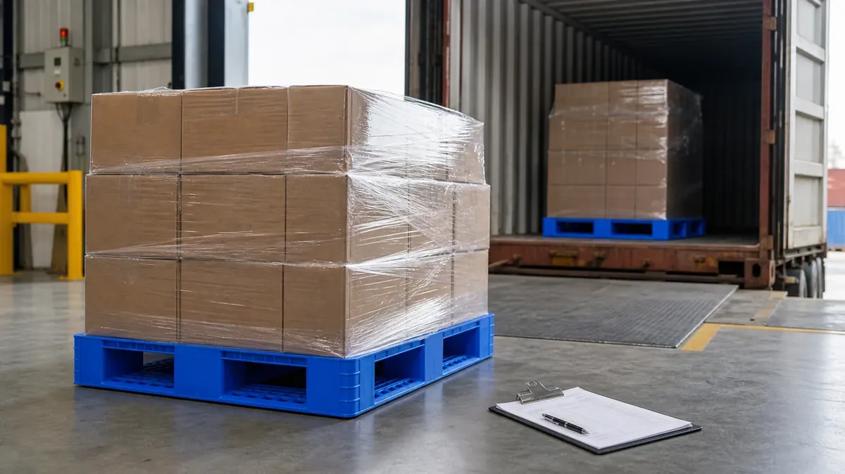 Warehouse with export pallets ready for loading